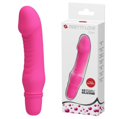 10 Titreşim Modlu Realistik Başlıklı Mini Silikon Vibratör - Stev (Fuşya)