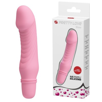 10 Titreşim Modlu Realistik Başlıklı Mini Silikon Vibratör - Stev (Pembe)