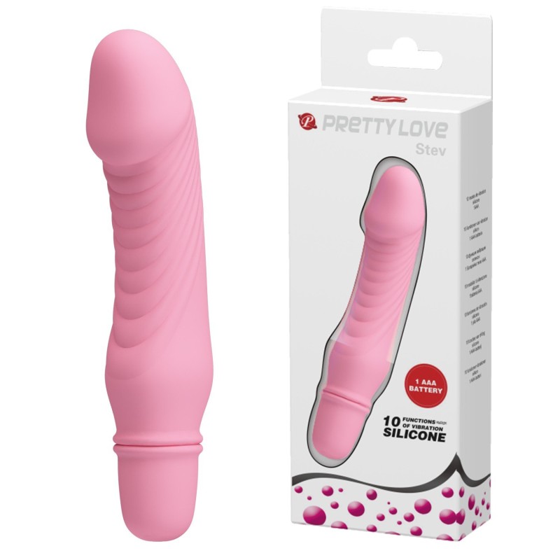 10 Titreşim Modlu Realistik Başlıklı Mini Silikon Vibratör - Stev (Pembe)