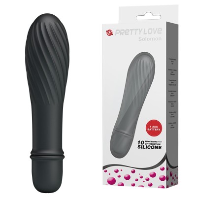 10 Titreşim Modlu Spiral Desenli Mini Silikon Vibratör - Solomon (Siyah)