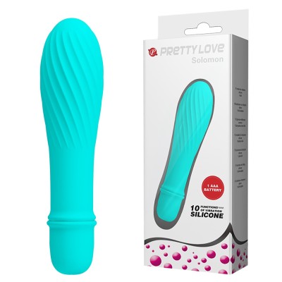 10 Titreşim Modlu Spiral Desenli Mini Silikon Vibratör - Solomon (Turkuaz)