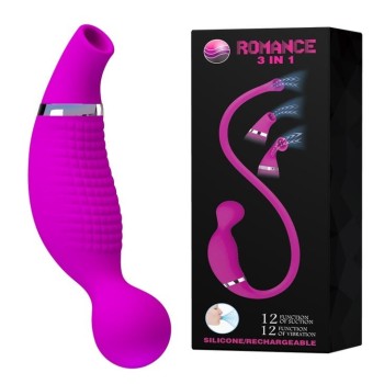 12 Fonksiyonlu Emme + Titreşimli 3 Başlıklı USB Şarjlı Klitoris Uyarıcı – Romance 3 in 1