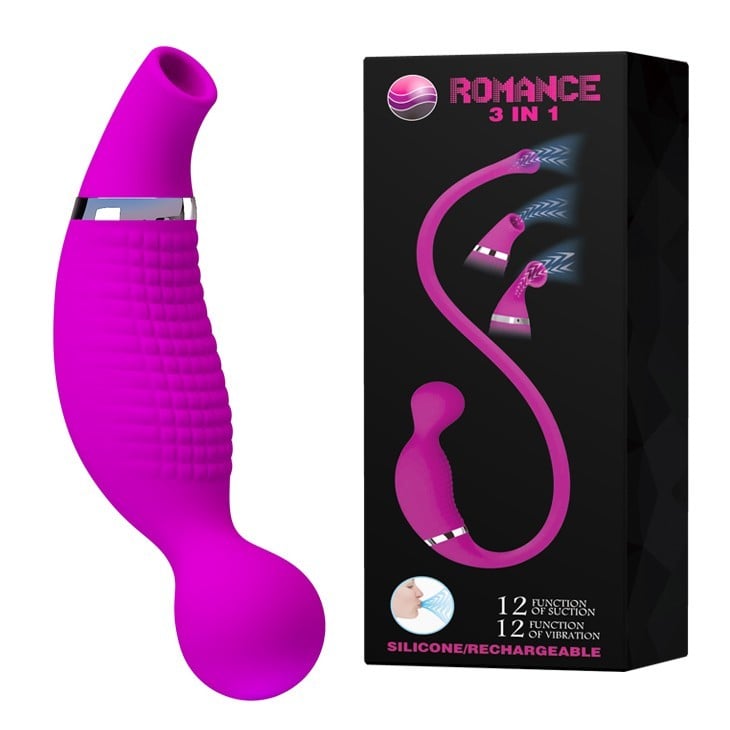 12 Fonksiyonlu Emme + Titreşimli 3 Başlıklı USB Şarjlı Klitoris Uyarıcı – Romance 3 in 1
