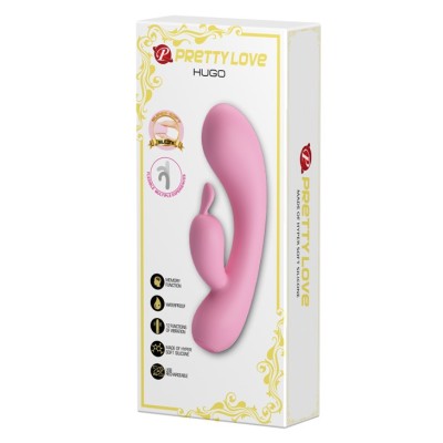 12 Fonksiyonlu USB Şarjlı Çift Uyarımlı Tavşan Vibratör - Hugo (Pembe)