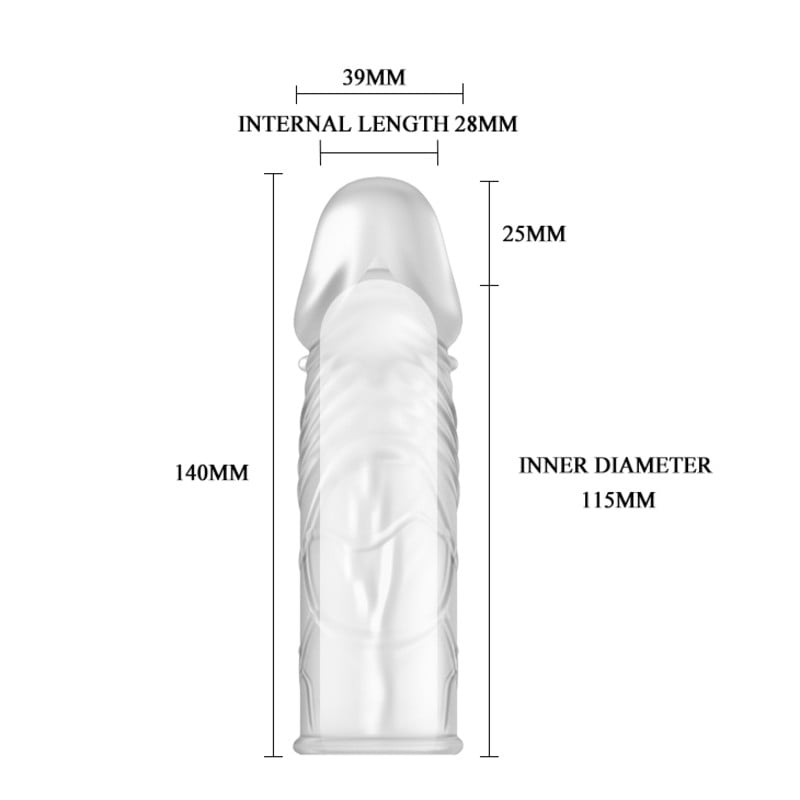 14 cm Damarlı Uzatmalı Şeffaf Silikon Penis Kılıfı