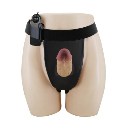 17,5 cm Titreşimli Belden Bağlamalı İçi Boş 7 cm Dolgulu Strapon Penis - Draven