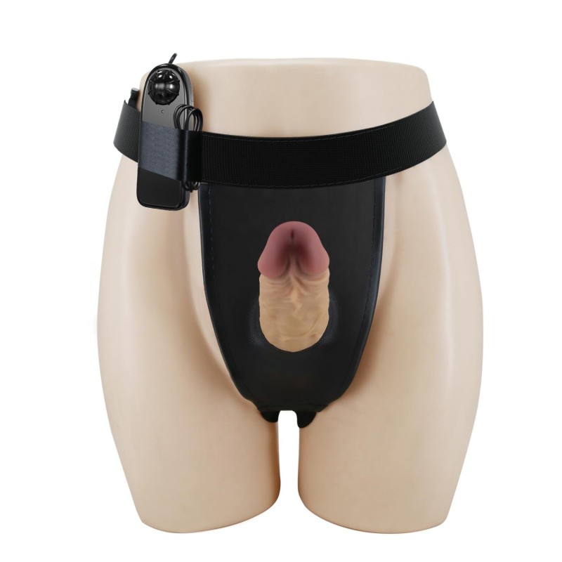 17,5 cm Titreşimli Belden Bağlamalı İçi Boş 7 cm Dolgulu Strapon Penis - Draven
