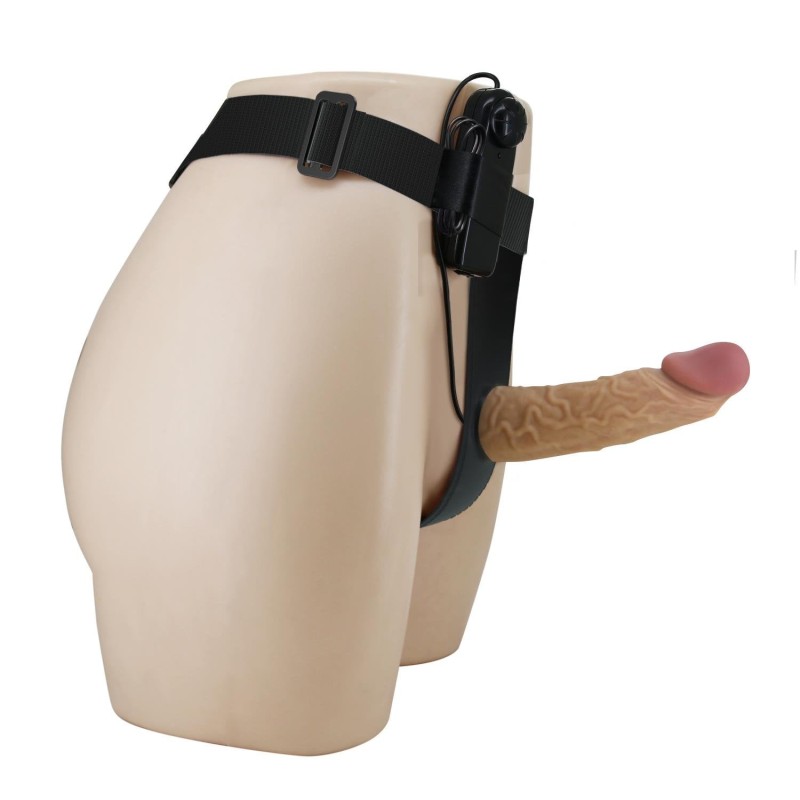 17,5 cm Titreşimli Belden Bağlamalı İçi Boş 7 cm Dolgulu Strapon Penis - Draven