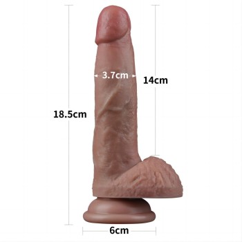 18.5 cm Realistik Çift Katmanlı Yeni Nesil Vantuzlu Melez Dildo Penis