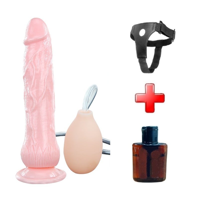 19,5 cm Belden Bağlamalı Su Fışkırtmalı Vantuzlu Ultra Realistik Dildo Ten Dokulu Penis