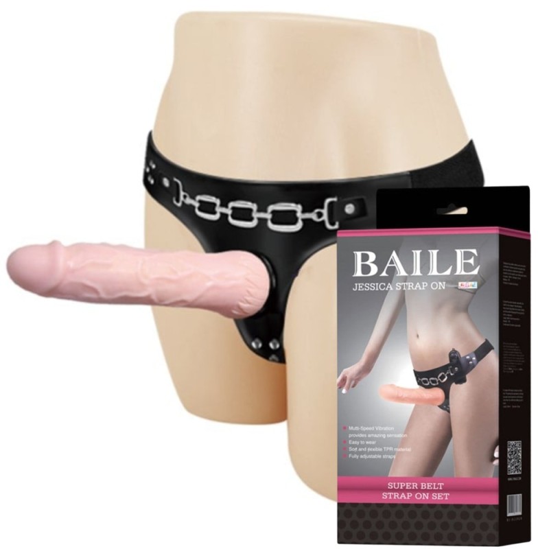 19 cm Belden Bağlamalı Titreşimli İçi Dolu Strapon Penis
