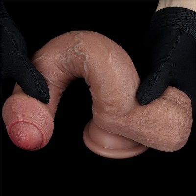 20.5 cm Realistik Çift Katmanlı Yeni Nesil Vantuzlu Belden Bağlamalı Melez Dildo Penis