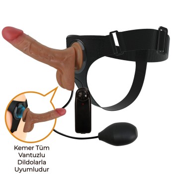 20 cm Belden Bağlamalı Titreşimli ve Boşalabilir Melez Strapon Penis – Oher