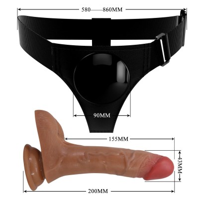 20 cm Belden Bağlamalı Titreşimli ve Boşalabilir Melez Strapon Penis – Oher