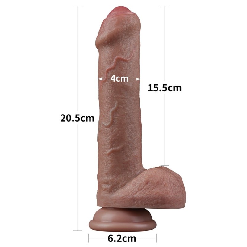 20.5 cm Realistik Çift Katmanlı Yeni Nesil Vantuzlu Belden Bağlamalı Melez Dildo Penis