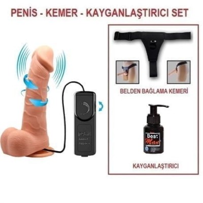 21 cm Kumandalı Belden Bağlamalı 360° Oynar Başlı Titreşimli Vibratör Realistik Penis Dildo