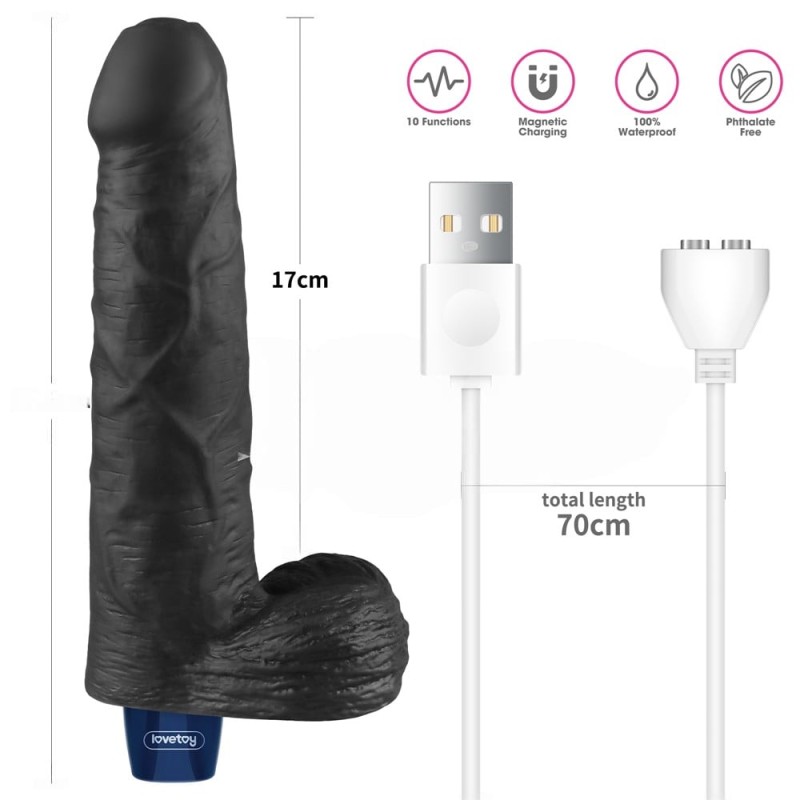 22.6 cm USB Şarjlı Yeni Nesil Realistik Titreşimli Zenci Dildo Penis
