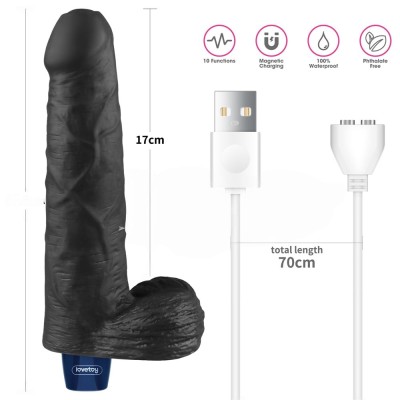 22.6 cm USB Şarjlı Yeni Nesil Realistik Titreşimli Zenci Dildo Penis