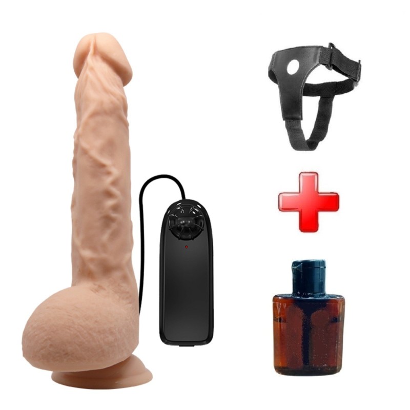 24 cm Titreşimli Realistik Belden Bağlamalı Vantuzlu Dildo Penis - Jason