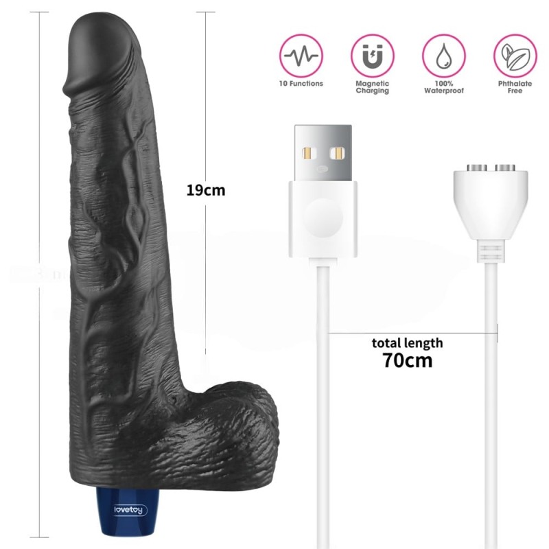 25.3 cm USB Şarjlı Yeni Nesil Realistik Titreşimli Zenci Dildo Penis