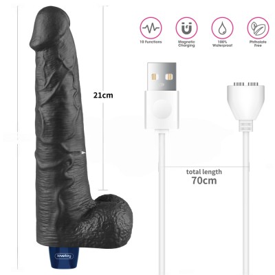 27.2 cm USB Şarjlı Yeni Nesil Realistik Titreşimli Zenci Dildo Penis