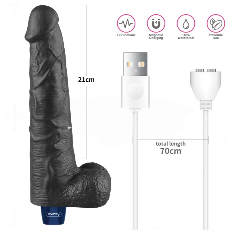 27.2 cm USB Şarjlı Yeni Nesil Realistik Titreşimli Zenci Dildo Penis