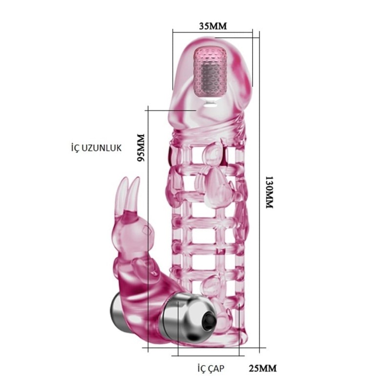 3,5 cm Uzatmalı Tavşan Figürlü Uyarıcılı Çift Titreşimli Penis Kılıfı