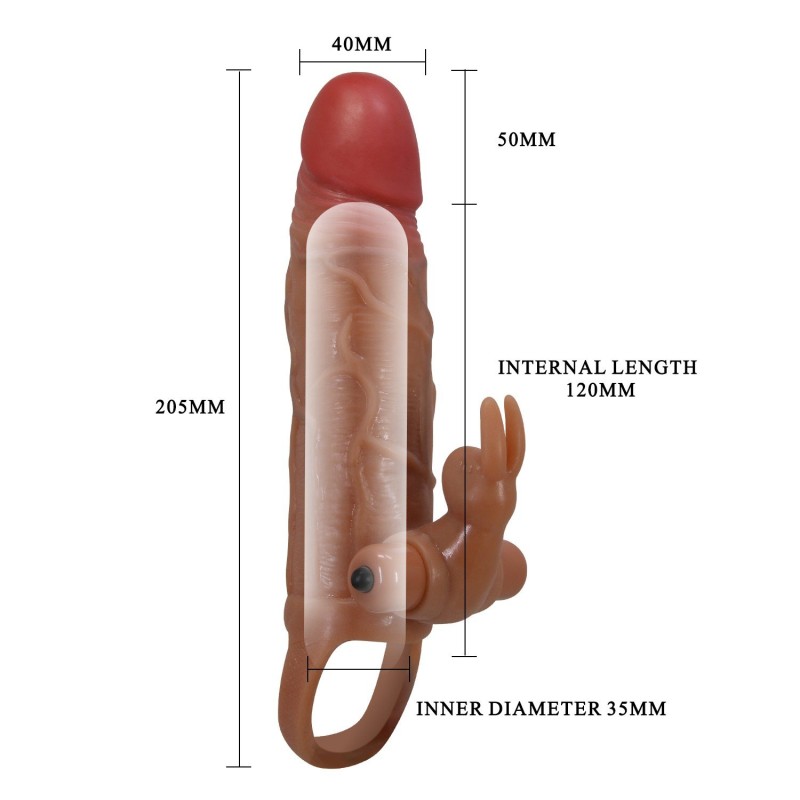5 cm Dolgulu Uzatmalı Titreşimli Melez Gerçekçi Penis Kılıfı