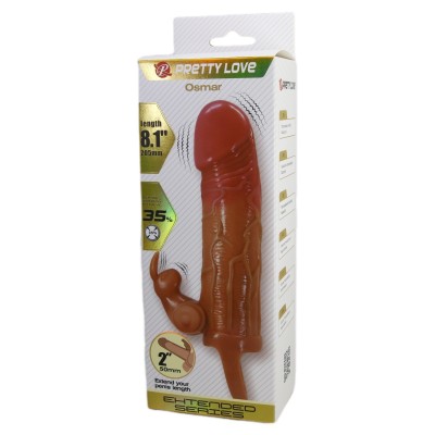 5 cm Dolgulu Uzatmalı Titreşimli Melez Gerçekçi Penis Kılıfı