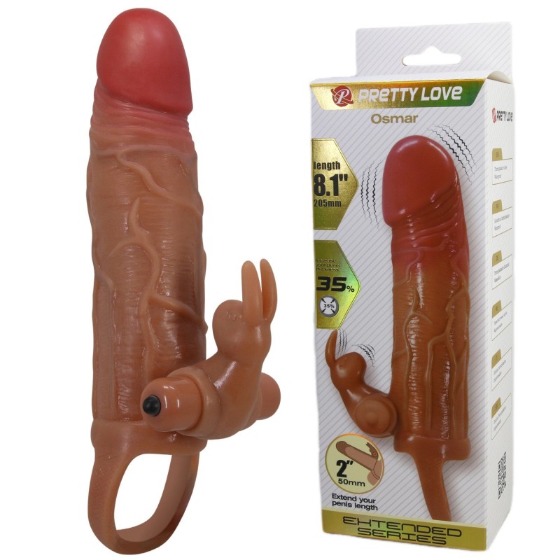 5 cm Dolgulu Uzatmalı Titreşimli Melez Gerçekçi Penis Kılıfı