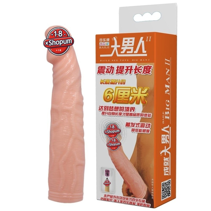 6 cm Dolgulu Titreşimli Uzatmalı Silikon Penis Kılıfı