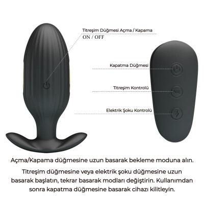 9,2 cm Kumandalı Titreşimli ve Elektrik Şoklu Anal Plug