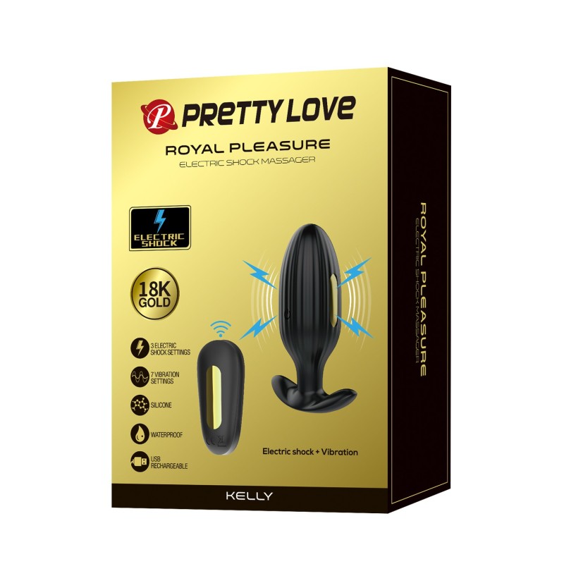 Altın Serisi – 7 Titreşim Modlu, 3 Elektrik Şok Fonksiyonlu, Uzaktan Kumandalı USB Şarjlı Anal Plug – Kelly