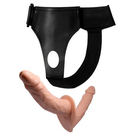 Belden Bağlamalı 18 cm Çift Taraflı İçi Dolu Strapon Penis