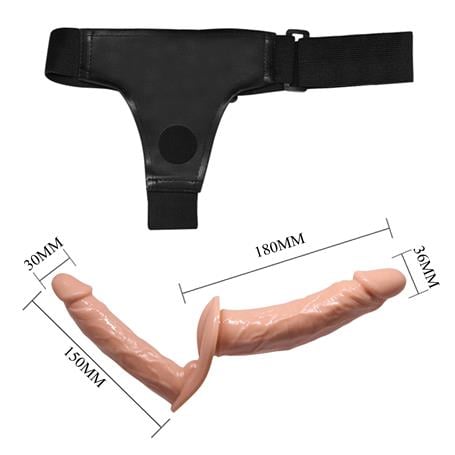 Belden Bağlamalı 18 cm Çift Taraflı İçi Dolu Strapon Penis