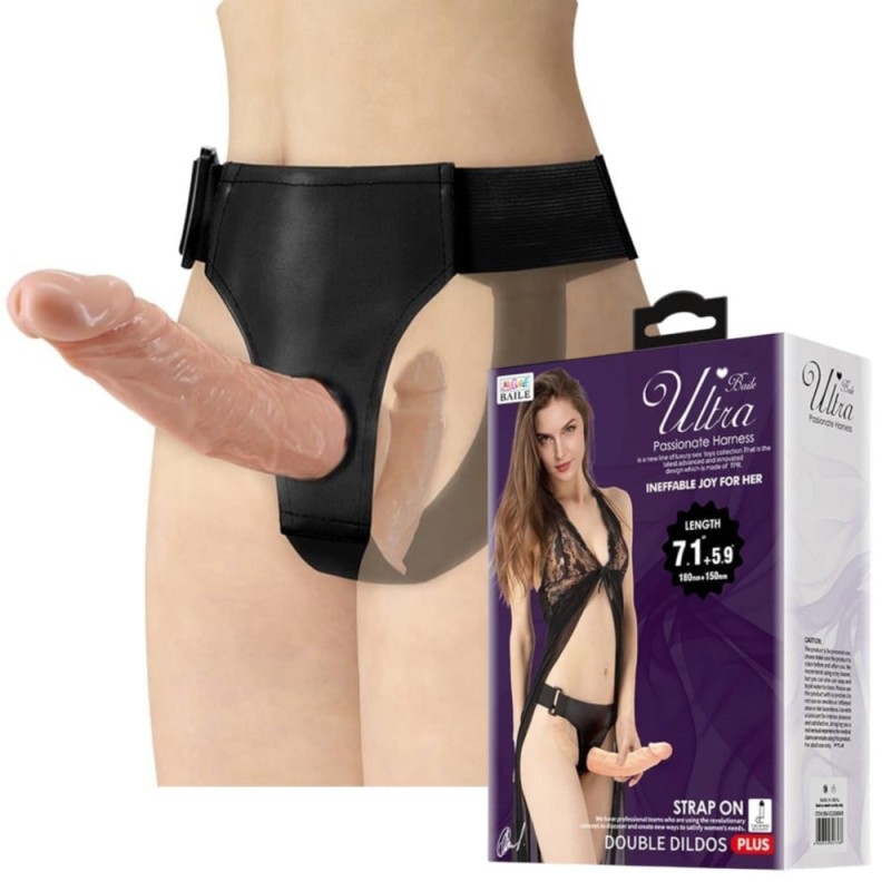 Belden Bağlamalı 18 cm Çift Taraflı İçi Dolu Strapon Penis