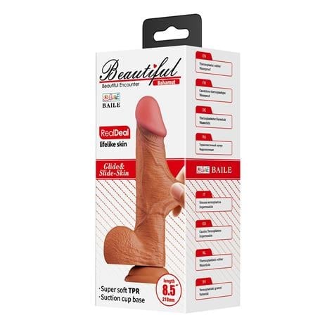 Belden Bağlamalı 21,8 cm Et Dokulu Gerçekçi Çift Katmanlı Silikon Melez Penis - Bahamut