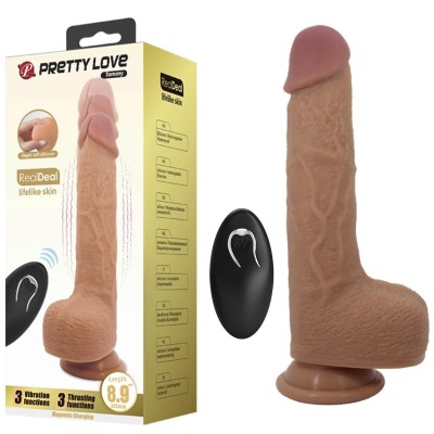 Belden Bağlamalı 22,5 cm İleri Geri Hareketli Uzaktan Kumandalı Manyetik Şarjlı Gerçekçi Vantuzlu Melez Penis - Tommy