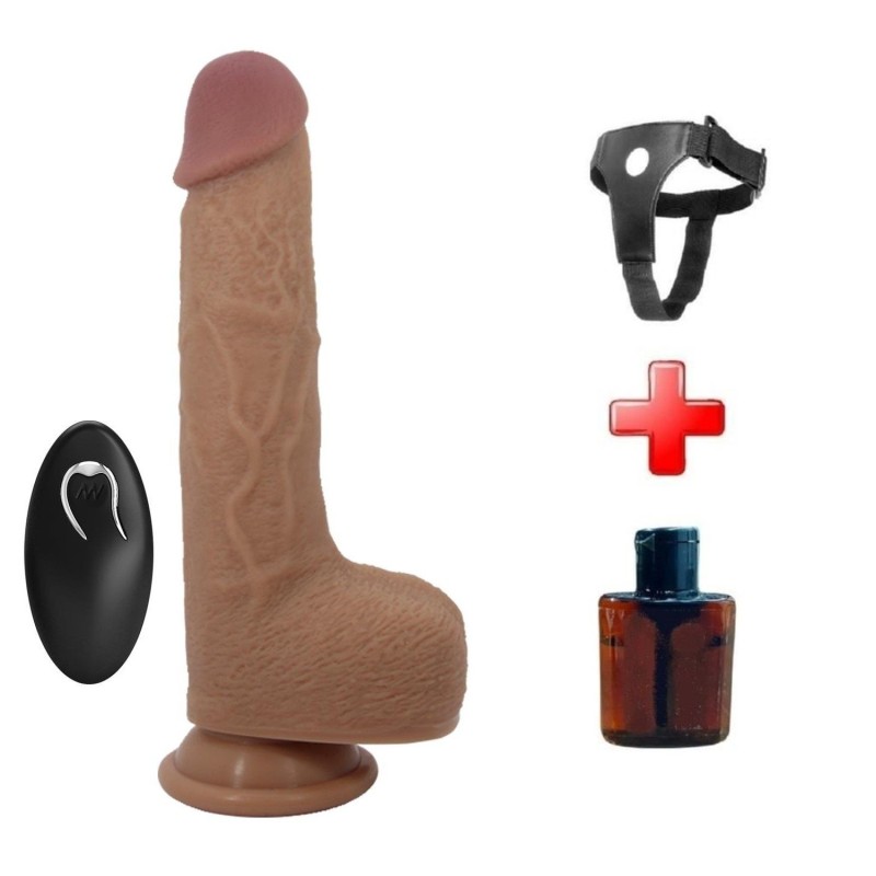 Belden Bağlamalı 22,5 cm İleri Geri Hareketli Uzaktan Kumandalı Manyetik Şarjlı Gerçekçi Vantuzlu Melez Penis - Tommy