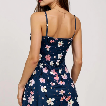 Çiçek Desenli Mavi Askılı Gecelik