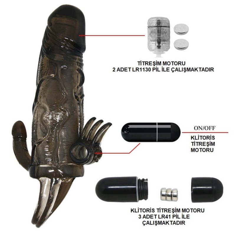 Çift Motorlu Titreşimli Penis Uzatıcı ve Klitoris Uyarıcı Sleeve – Brave Man (Siyah)