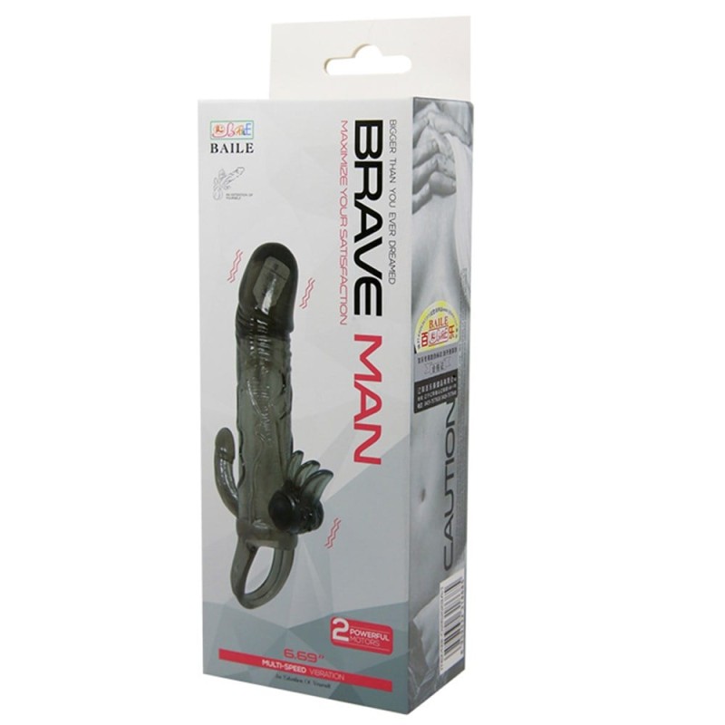Çift Motorlu Titreşimli Penis Uzatıcı ve Klitoris Uyarıcı Sleeve – Brave Man (Siyah)