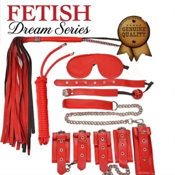 Fetiş Deri BDSM Fantasy Bağlama Seti – 7 Parça Kırmızı