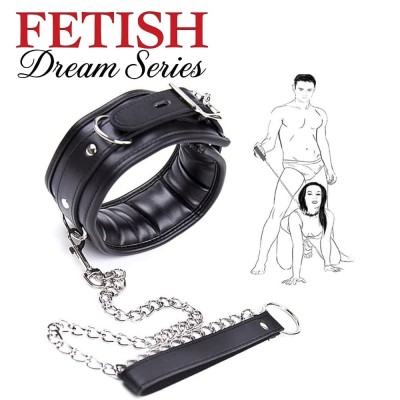 Fetiş Deri Zincirli Boyun Tasması – Siyah