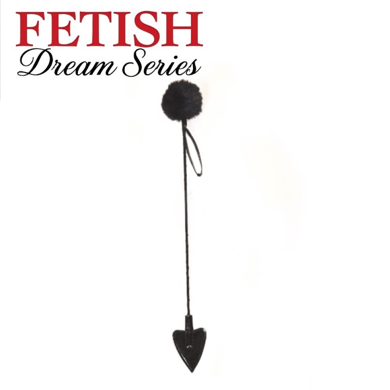 Fetiş Kalp Uçlu Ponpon Deri Disiplin Kamçısı – Siyah