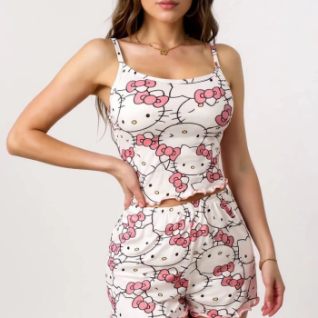 Hello Kitty Baskılı Askılı Şortlu Pijama Takımı Pembe