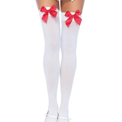 Kırmızı Fiyonklu Beyaz Jartiyer Çorabı TM1147