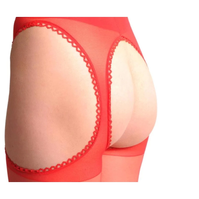 Kırmızı Kenarları Dantelli Özel Bölgesi Açık Külotlu Çorap