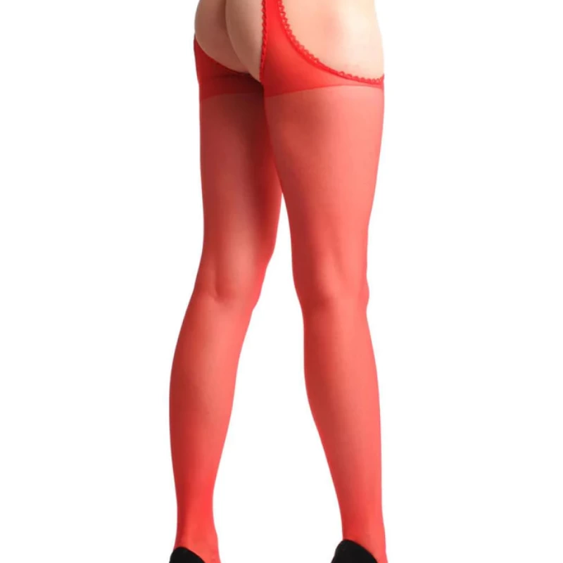 Kırmızı Kenarları Dantelli Özel Bölgesi Açık Külotlu Çorap