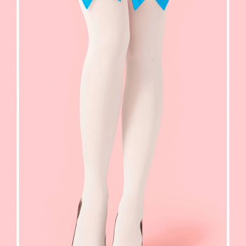 Mavi Fiyonklu Beyaz Jartiyer Çorabı TM1381 Beyaz